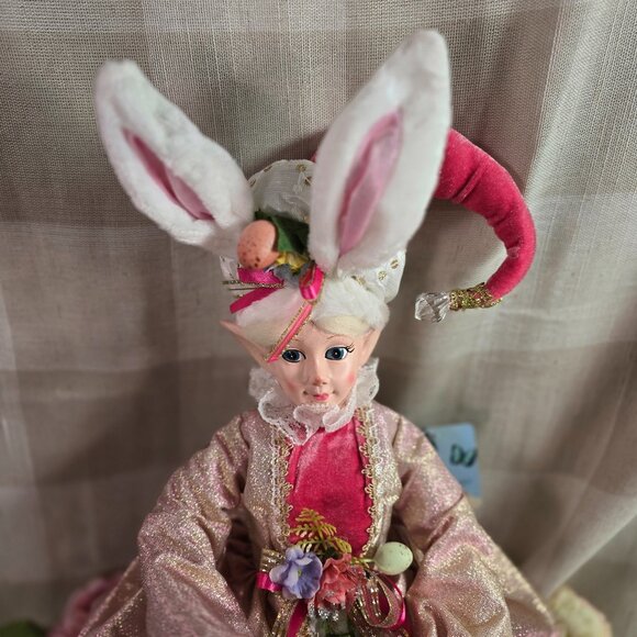 Cynthia Rowley Easter Elf Bunny Shelf Sitter Doll Tabletop Spring Pink Decor - Picture 3 of 9